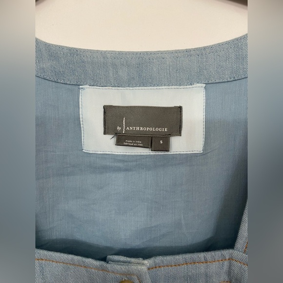 Anthropologie Long Sleeve Square Neck Denim Mini Babydoll Dress Blue Size Small - Picture 7 of 9